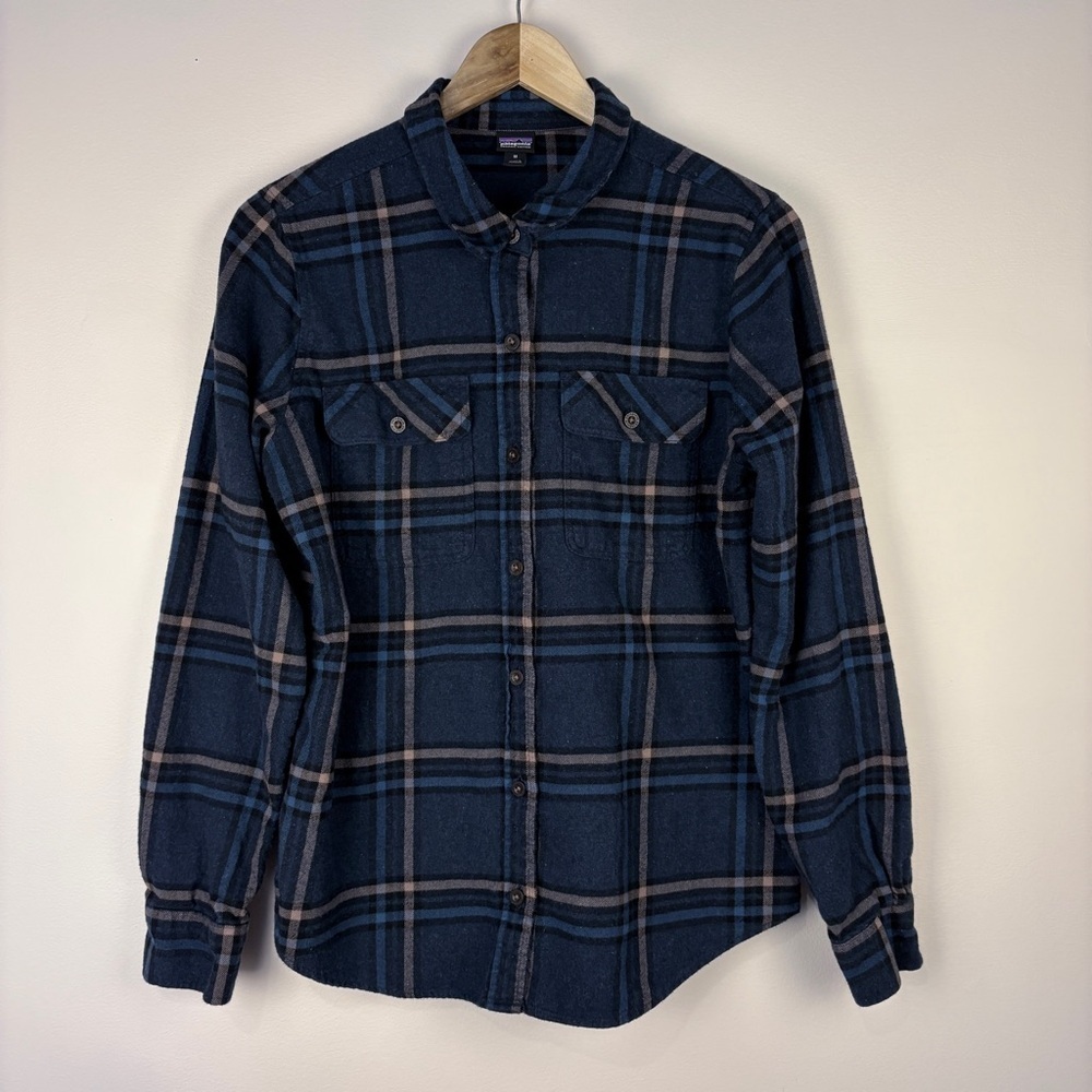 Patagonia Blue Plaid Organic Cotton Flannel Button Up Shirt